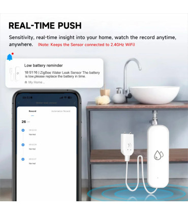 capteur, wifi, zigbee, alarme, tuya, fuite, mobile, détecteur, dans