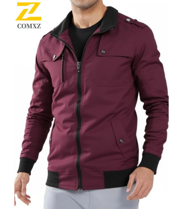 Veste d\'automne légère en coton pour hommes, couleur unie, fermeture éclair complète, grande ta