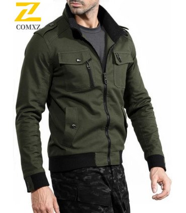 Veste d\'automne légère en coton pour hommes, couleur unie, fermeture éclair complète, grande ta