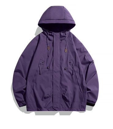 Coupe-vent hommes veste à capuche manteau à glissière Cargo imperméable noir Bomber Camping amp