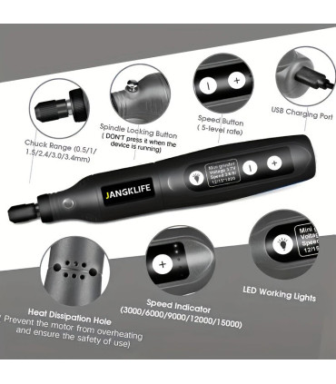 [Blue-24pcs] JANGKLIFE USB Kit d\'outils rotatifs sans fil stylo de gravure sur bois bricolage p