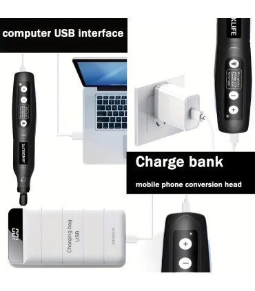 [Blue-115pcs] JANGKLIFE USB Kit d\'outils rotatifs sans fil stylo de gravure sur bois bricolage 