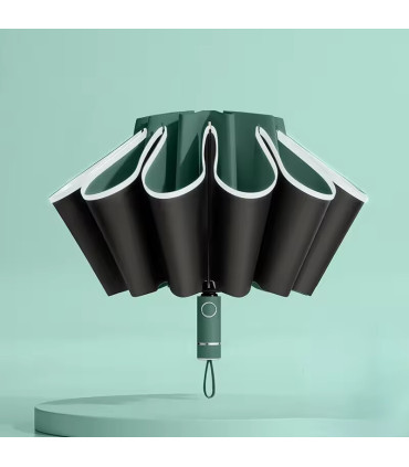 [White] Parapluie pliant inversé entièrement automatique pour hommes et femmes, avec bande réfl