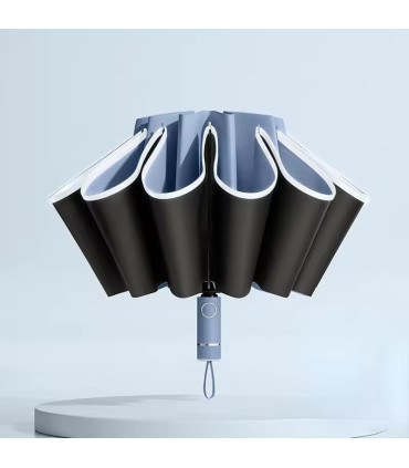[Blue] Parapluie pliant inversé entièrement automatique pour hommes et femmes, avec bande réflé