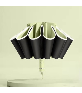 [Green] Parapluie pliant inversé entièrement automatique pour hommes et femmes, avec bande réfl
