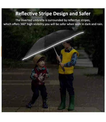 [Grey] Parapluie pliant inversé entièrement automatique pour hommes et femmes, avec bande réflé
