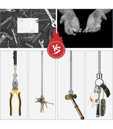 [4Pcs] Ensemble d\'outils de ramassage magnétique télescopique, miroir d\'inspection, lampe de po