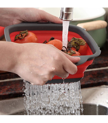 [Large Red] Mir de lavage de légumes pliable, filtre à fruits, passoire portable, nettoyeur de 
