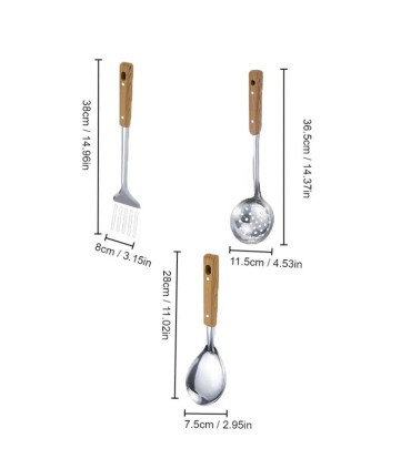 [Spoon] Spatule à manche en Imitation de Grain de bois en acier inoxydable, pelle qui fuit, cui