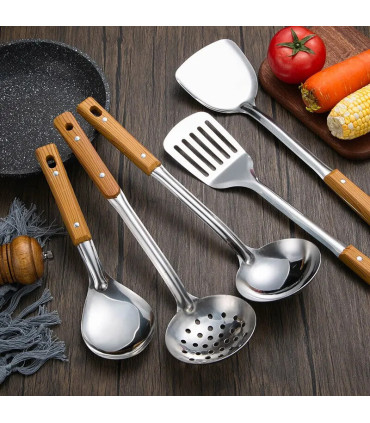 [Spatula] Spatule à manche en Imitation de Grain de bois en acier inoxydable, pelle qui fuit, c