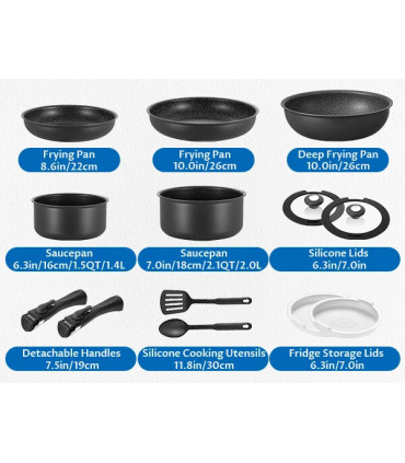 [Black Ensembe de plus de cina pièces Royaume-Uni] Batterie de cuisine à induction 13 pièces, e