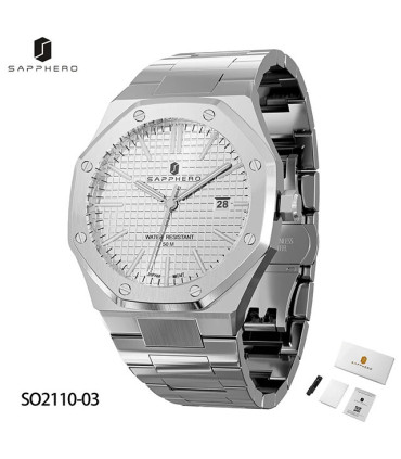 [SO2110-03 Non] SAPPHERO montre pour hommes, bracelet en acier inoxydable, conception résistant