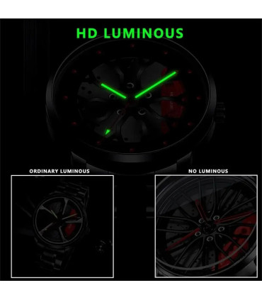 [Black Black] Montres de roue de voiture en acier inoxydable pour hommes, montre-bracelet à qua