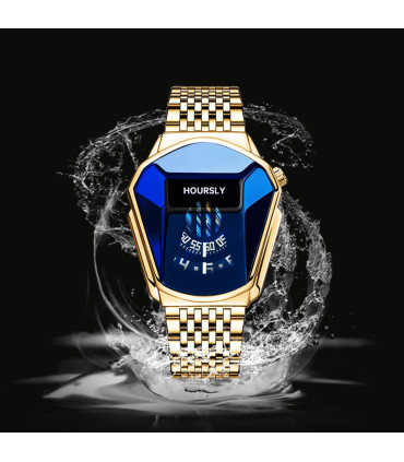 [Gold blue] Montre à quartz étanche pour homme, personnalité de moto, nouvelle tendance