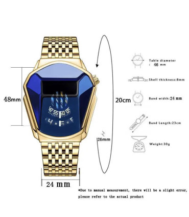 [Gold blue] Montre à quartz étanche pour homme, personnalité de moto, nouvelle tendance