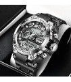 AKIMANIA.COM - [Silver black] Digital military steel wristwatch for men, LED Quartz clock.