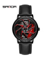 AKIMANIA.COM - [Leather Black Red] SANDA - Orologio sportivo impermeabile in acciaio inossidabile per uomo, ghiera dell'auto.