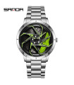AKIMANIA.COM - [Acciaio Argento Verde] SANDA - Orologio sportivo impermeabile in acciaio inossidabile per uomo, ghiera del veicolo.