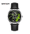 AKIMANIA.COM - [Leather Silver Green] SANDA-Montre de sport étanche en acier inoxydable pour homme, jante de v