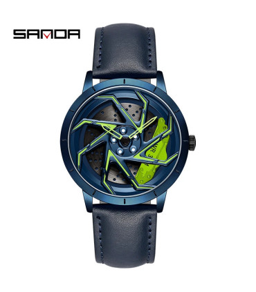 [Leather Blue Green] SANDA-Montre de sport étanche en acier inoxydable pour homme, jante de voi