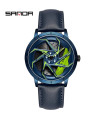 AKIMANIA.COM - [Leather Blue Green] SANDA-Montre de sport étanche en acier inoxydable pour homme, jante de voi