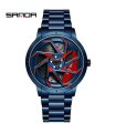 AKIMANIA.COM - [Steel Blue Red] SANDA-Waterproof stainless steel sports watch for men, car rim