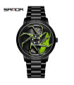 AKIMANIA.COM - [Steel Black Green] SANDA-Waterproof stainless steel sports watch for men, car rim