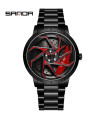 AKIMANIA.COM - [Steel Black Red] SANDA-Waterproof stainless steel sports watch for men, car rim
