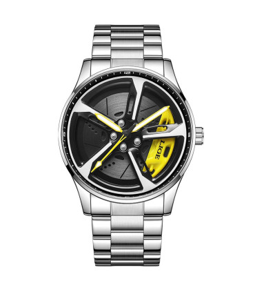 [Silver yellow] LIGE nouveau sport hommes voiture roue montres affaires étanche montre à Quartz