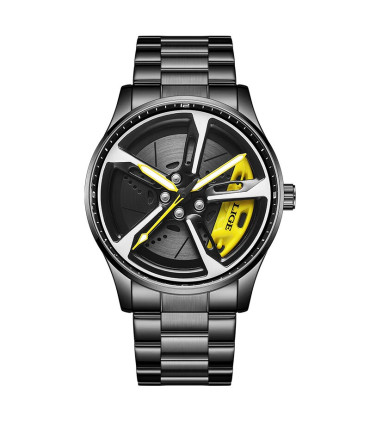 [Black yellow] LIGE nouveau sport hommes voiture roue montres affaires étanche montre à Quartz 