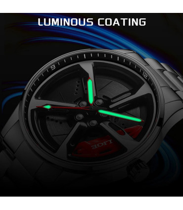 [Black red] LIGE nouveau sport hommes voiture roue montres affaires étanche montre à Quartz pou