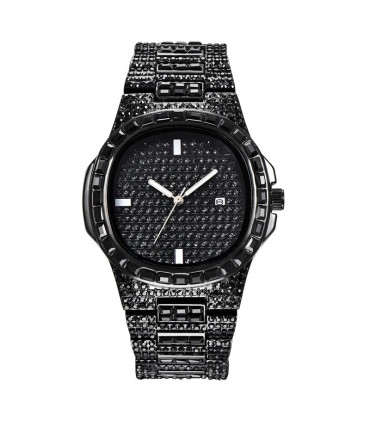[Black Oui] Montre de luxe vintage pour homme, bracelet en alliage, diamant, doré, date, quartz