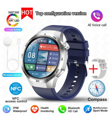 [GPS NFC Watch GT5Pro Silver blue] Nouveau pour Huawei montre GT5 Pro montre intelligente HD AM