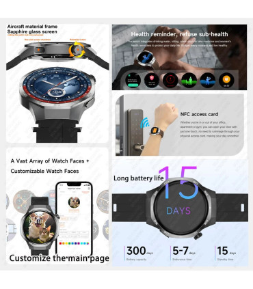 [GPS NFC Watch GT5Pro Black steel] Nouveau pour Huawei montre GT5 Pro montre intelligente HD AM